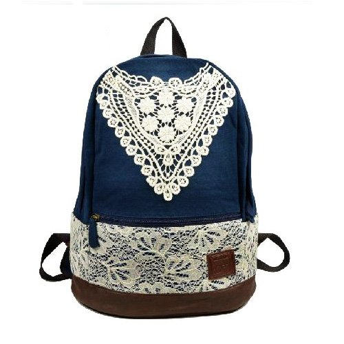 Girls Canvas School Backpack Navy Blue